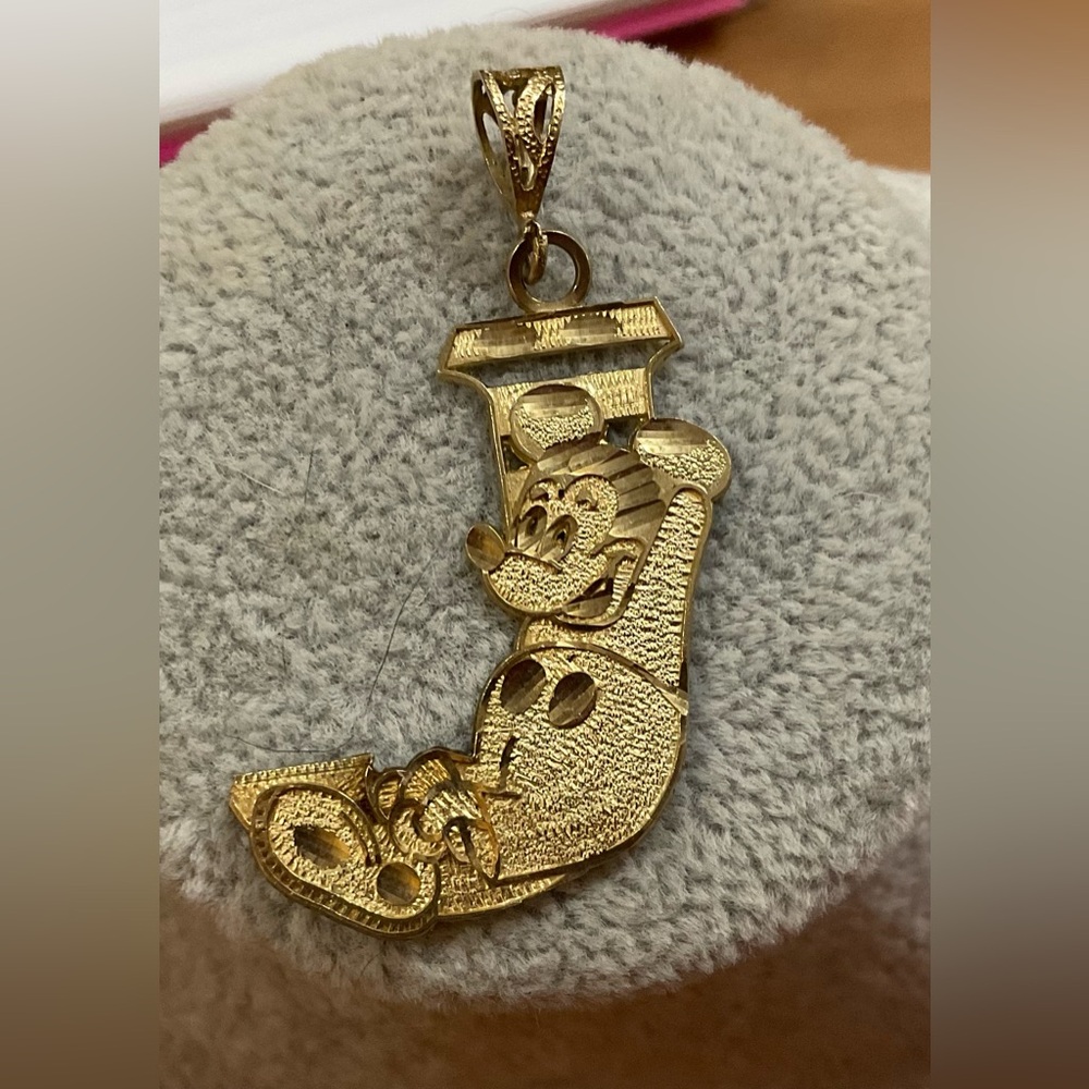 Vintage : Disney Mickey Mouse (J) shaped/Crescent Moon shaped gold/toned Pendant
